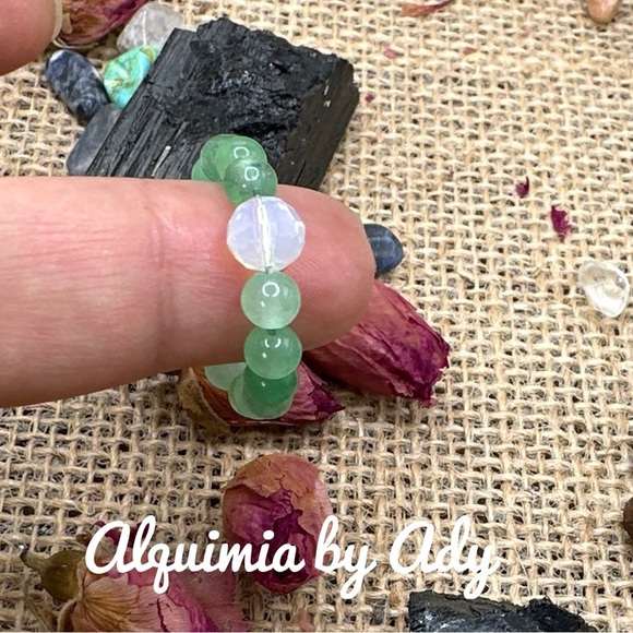 Opal Green Aventurine beaded gem ring - Picture 2 of 5